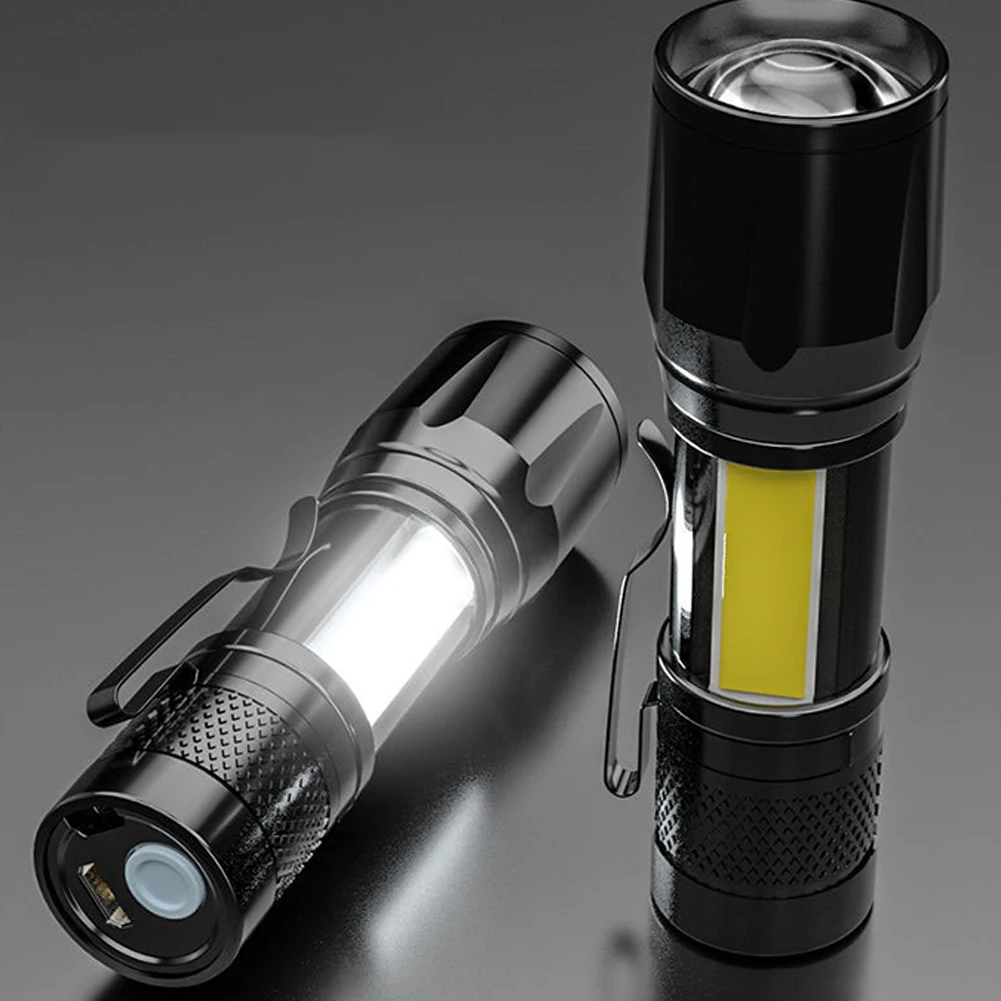 

Перезаряжаемый светодиодный фонарик XPE + COB высокой мощности, миниатюрный фонарь с зумом для кемпинга, уличный сильный водонепроницаемый тактический фонарь