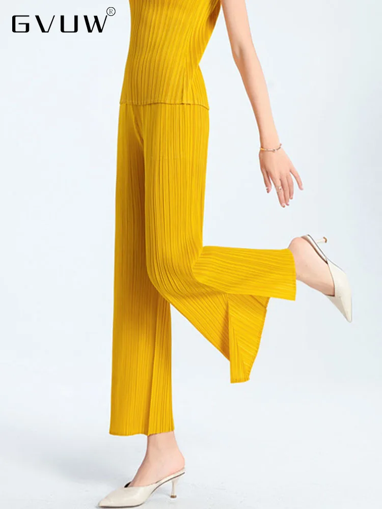 

Модные широкие брюки GVUW с разрезом для женщин, весна 2023, однотонные прямые женские универсальные брюки с эластичным поясом, 17D892