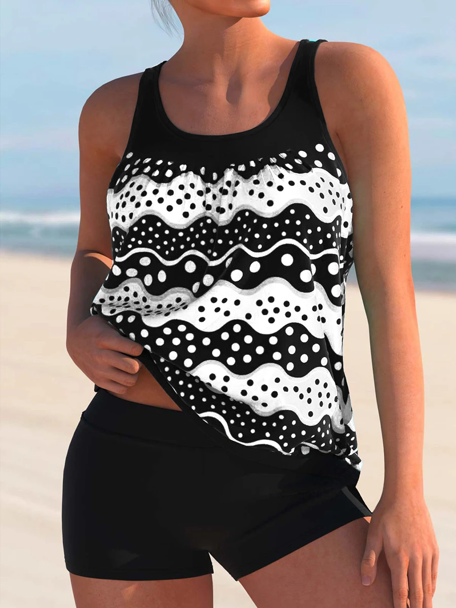 

2023 Printed Tankini Set Two Piece Swimsuit Women Push Up Swimwear Female Sports Bathing Suit Beachwear Swimming Summer Shorts
