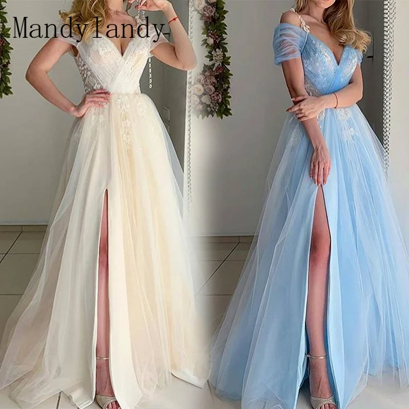 Купи Mandylandy Women's Sexy Lace Mermaid Wedding Party Evening Dress Ladies Elegant Sleeveless High Waist V Neck Slit Prom Gown за 1,097 рублей в магазине AliExpress