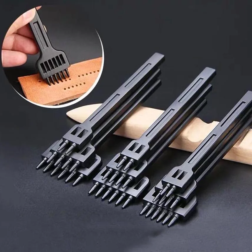 

2/4/6 Hole Alloy Steel Leather Round Row Punching Tool 4/5/6mm Spacing Hole Punches DIY Lacing Stitching Hand Sewing Thread Tool