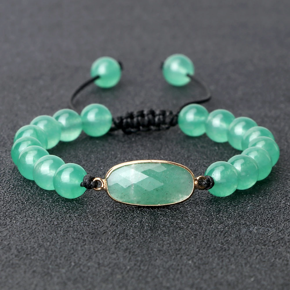 

Green Chalcedony 8mm Green Aventurine Beaded Charm Braided Bracelets Natural Stone Bracelet Reiki for Women Energy Jewelry Gifts