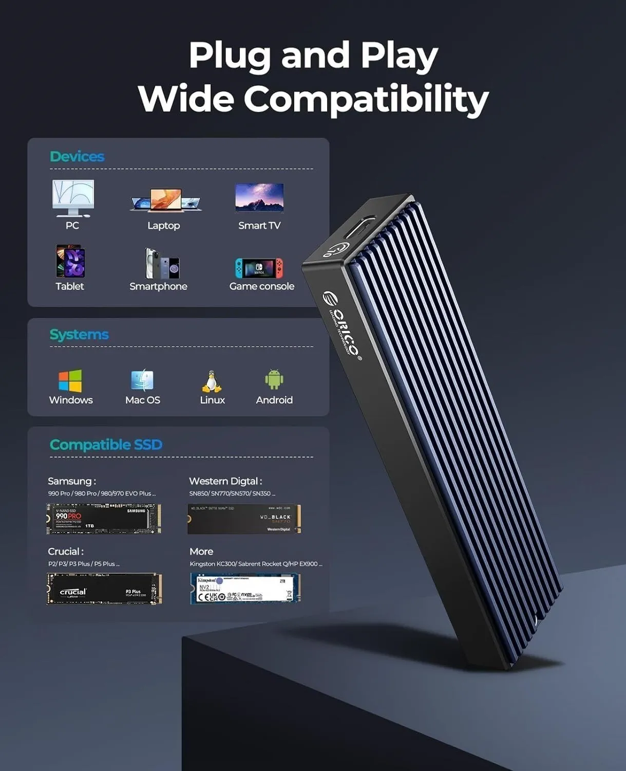 ORICO M2 SSD чехол NVMe USB Type C Gen2 10 Гбит/с PCIe SATA NGFF 5 M.2 NVME корпус диск коробка