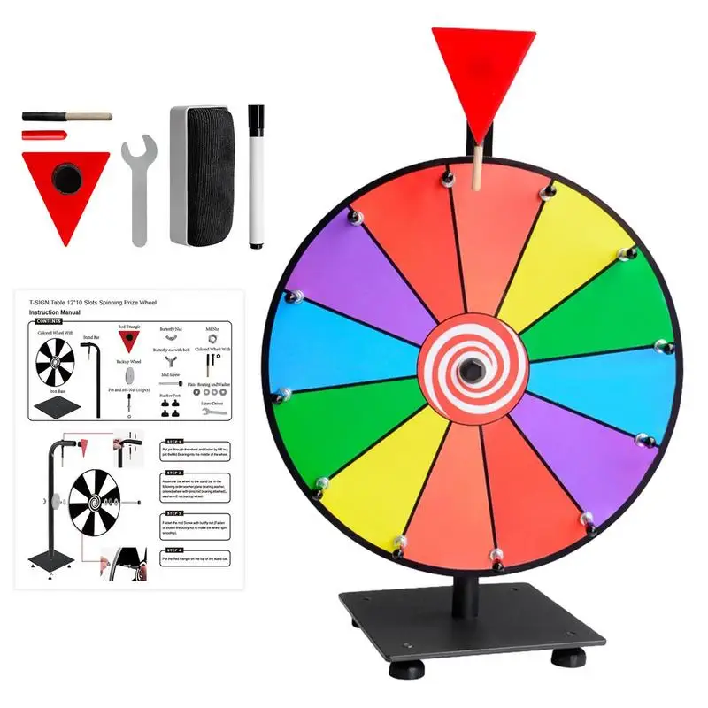 

12 Inch 12 Slots Tabletop Spinning Prize Wheel With Eraser Marker Eraser For Fortune Spin Game In Party Pub Trade Show Carnival