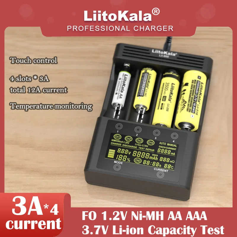 

Аккумулятор LiitoKala Lii-600 Lii-500 18650, зарядное устройство Li-ion 3,7 V и NiMH 1,2 V 26650 21700 26700 AA AAA SC C