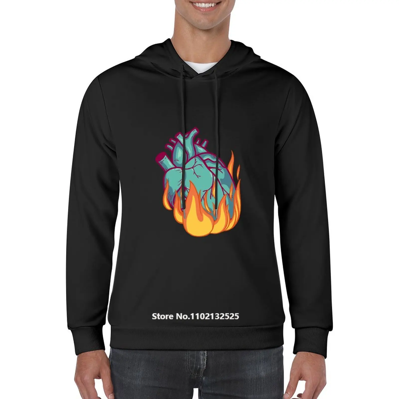 

Толстовка мужская оверсайз с капюшоном, хлопковый свитшот с выгорающим сердцем ведьмы из голубого хлопка, пуловер для отдыха, рубашка с дли...