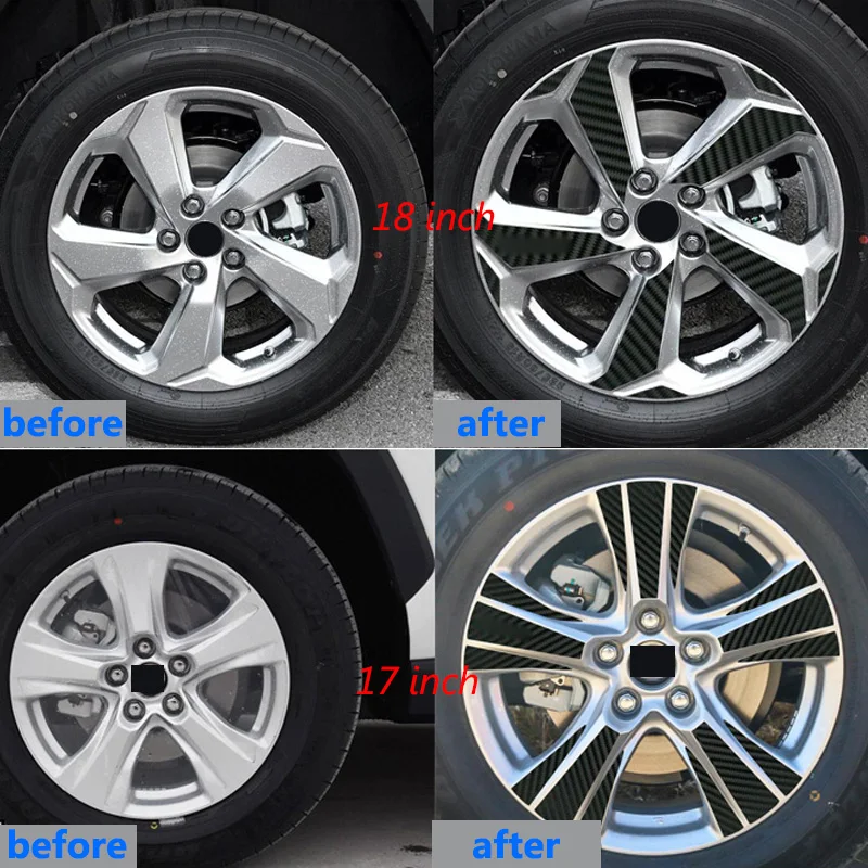 Mozzo ruota adesivi in fibra di carbonio per Toyota RAV4 2019 2020 2021 accessori 17 18 pollici Rim Auto Wheel pellicola protettiva Car Styling