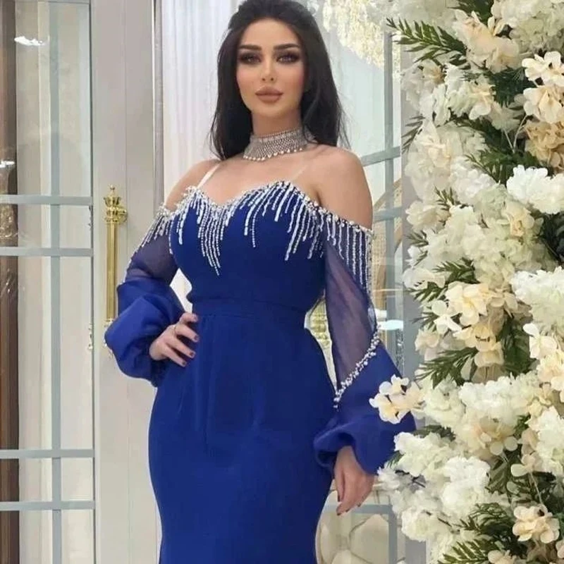 

Sexy Off The Shoulder Vinatge Formal Evening Gowns Long Sleeves Appliques فساتين سهرة Ankle Length Prom Dresses Party Women