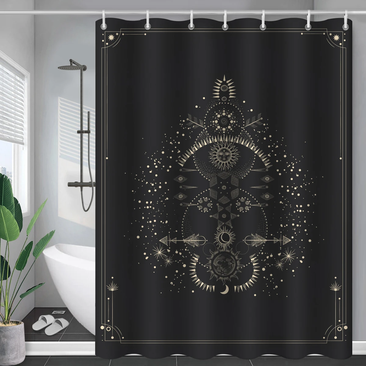 

Constellation Fabric Shower Bath Curtain and Moon Phrase Modern Abstract Mysticism Waterproof Bathroom Accessories Blush Sun