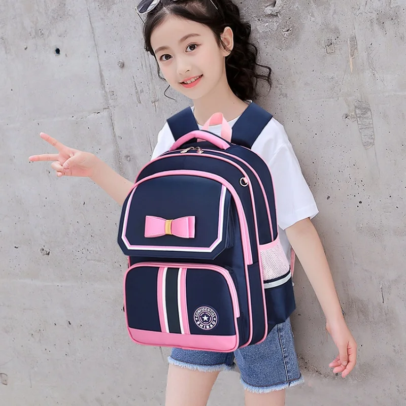Girl Princess Bow Boy Lattice Fashion Backpacks New Children British Style Nobility Schoolbags with Pen Bag Student Tutorial Bag