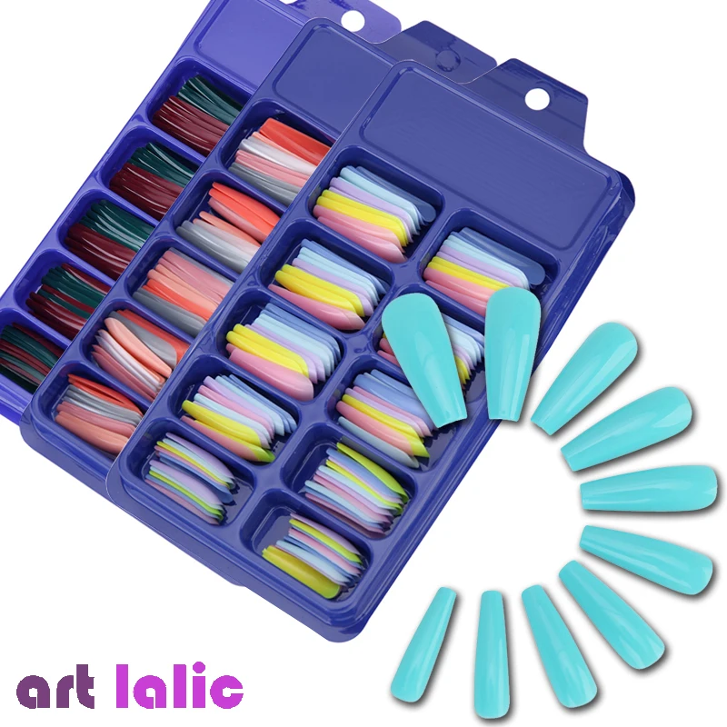 100 шт./кор. накладные ногти карамельного цвета длинные балерины сделай сам с