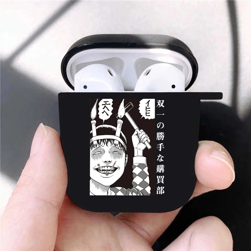 Фото Коллекция Junji Ito Tees Horror, мягкий силиконовый чехол для AirPods Pro3 1, 2, 3, 4, роскошный черный чехол для беспроводных Bluetooth-наушников №2