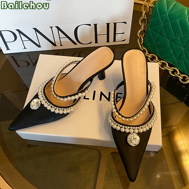 

Туфли-лодочки женские на высоком каблуке, сандалии с бантом-бабочкой, заостренный носок, модные шлепанцы, современные, для вечеринки, 2022