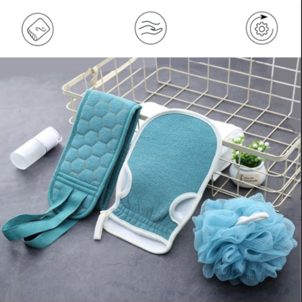 

3pcs/set Double-side Bath Towel Set Strong Rubbing Mud Glove Bath Towel Set Washing Towel Set Body Scrub Deep Cleaning Tool