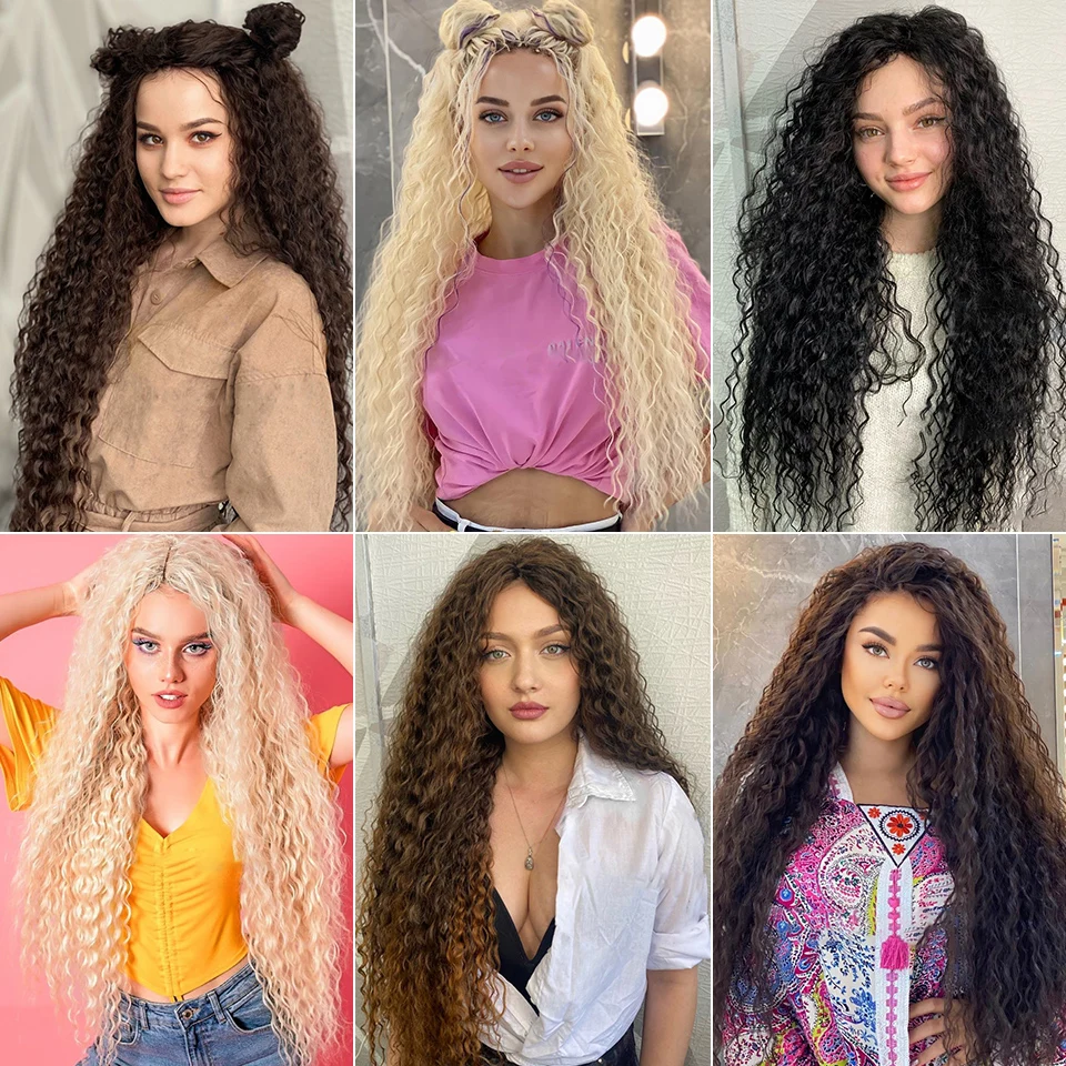 Ariel Crochet Braiding Hair Synthetic Extensions Curly Wavy Twist Hair Water Wave Ombre Blonde Pink Brown Braids For Afro Women images - 6