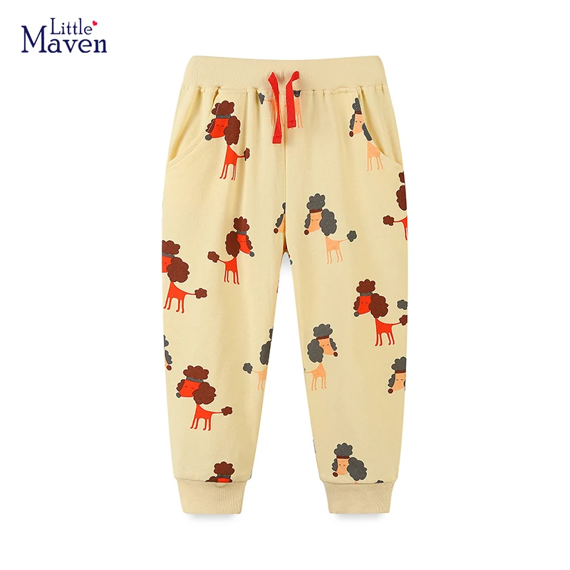 

Корейские осенние штаны для девочек Little Maven 2023, детская одежда с мультяшными собаками, хлопковые брюки