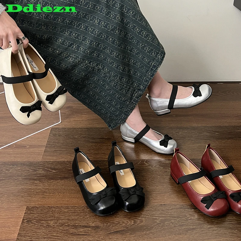 

Women Flats Autumn Round Toe Ballet Flats Lolita Ladies Shallow Shoes Butterfly-knot 2023 Female Casual Outside Mary Janes