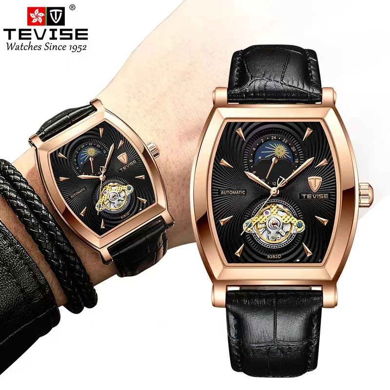 TEVISE Luxury Hollow Out Pierced Tourbillon Waterproof Automatic Mechanical Watches Fashion Business  Watch for Men High Quality