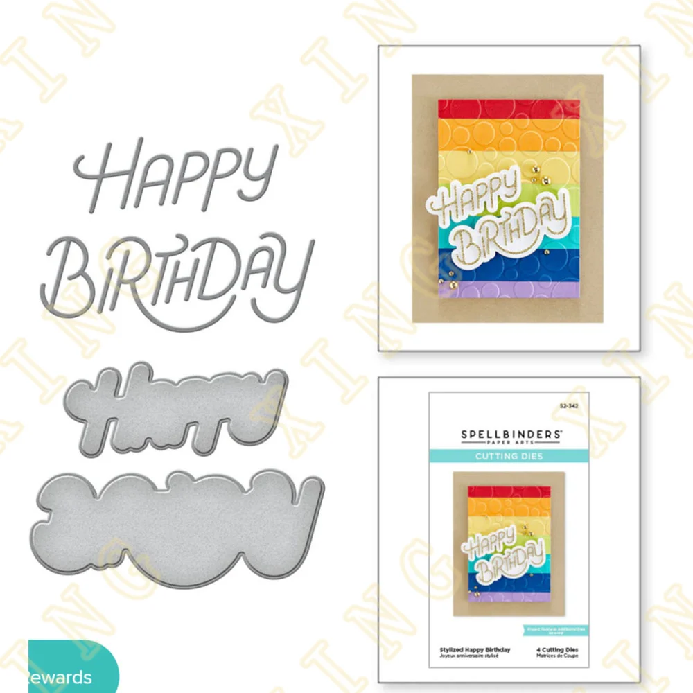 

Stylized Happy Birthday New Metal Cutting Dies Scrapbook Diary Decoration Stencil Embossing Template Diy Greeting Card Handmade