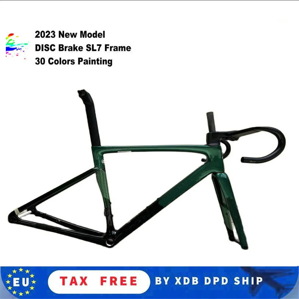

T1000 Custom Painting Sl7 Bicycle Frameset Disc Brake Green Road Carbon Frames With Handlebar Dpd XDB