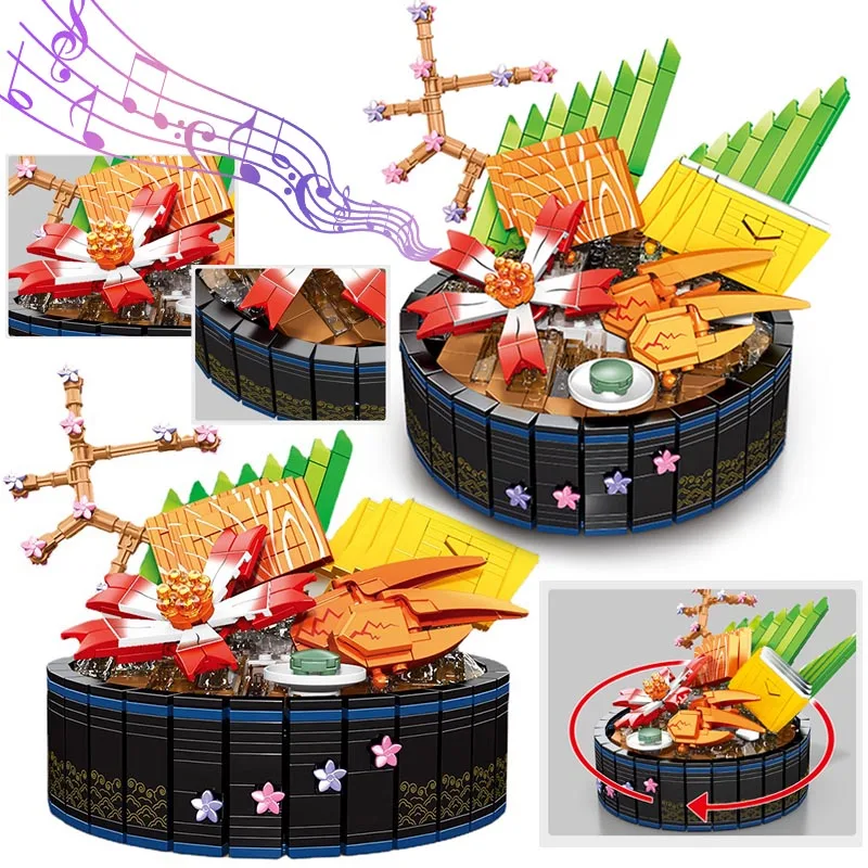 

Creative Japanese Sashimi Music Box Delicious Food Model Building Blocks Salmon Tuna Bricks Home Decotation Toys Kids Adult Gift