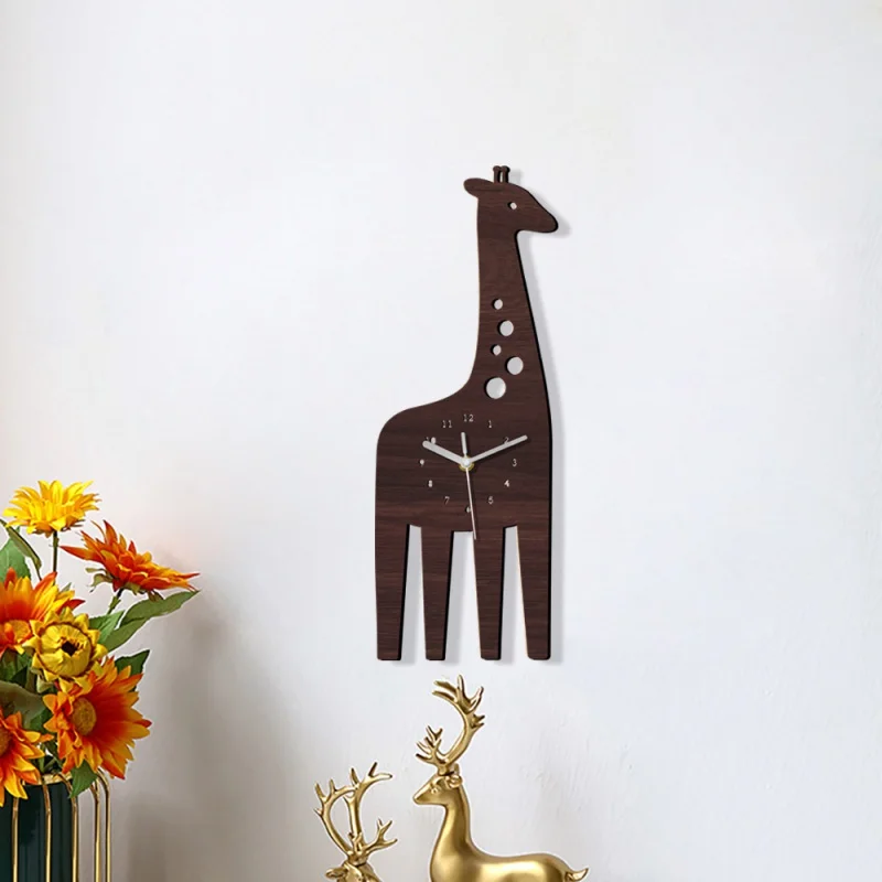 

Mcc403 Wooden Wall Clock Pointer Display Mute Scanning Movement Giraffe Shape Seamless Nail Hanging Take Wall Sticker