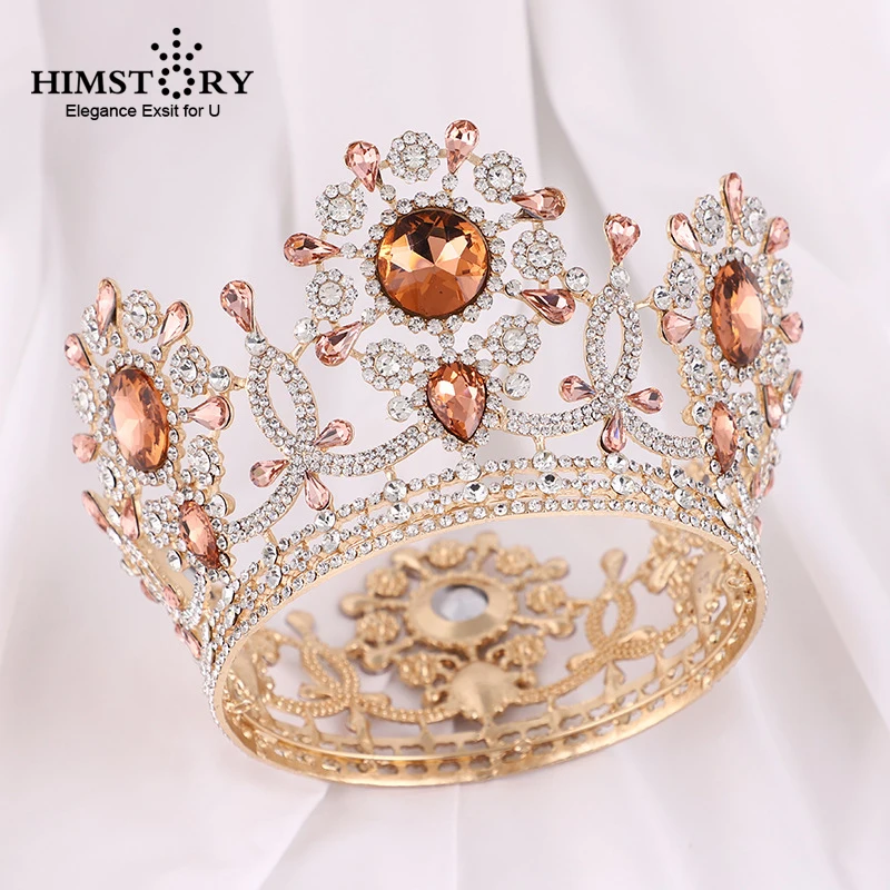 

HIMSTORY Royal Queen Yellow Crystal Wedding Crown Prom Bride Diadem Pageant Circle Tiaras Headdress Wedding Hair Jewelries