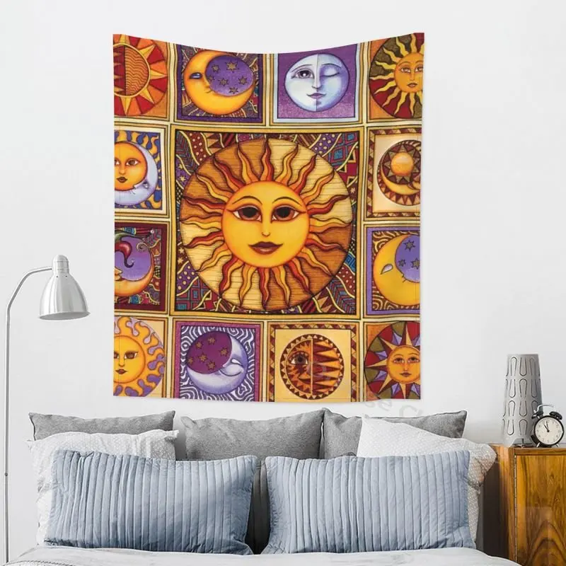 

New Creative Sun and Moon Wall Hanging Tapestry Hippie Bohemia Background Cloth Painted Tapestry Home Decoration Bedroom