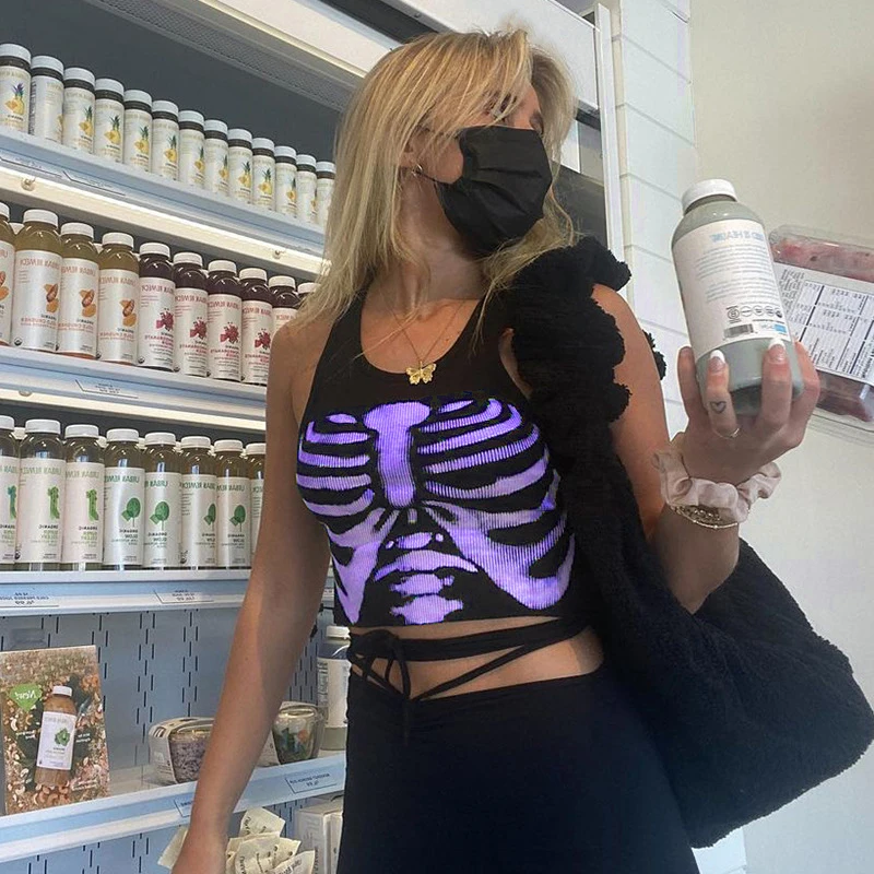 Gaono Y2K Готический Печатный Топ Harajuku винтажный милый Повседневный Camisole женская