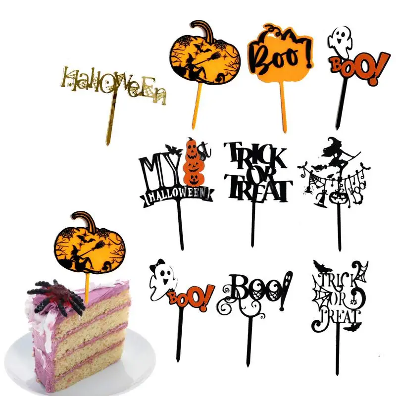 

Halloween Cupcake Toppers 10pcs SpookyHalloween Cupcake Toppers Acrylic Cake Decoration-Trick Or Treat-Witch Bat Spider Pumpkin