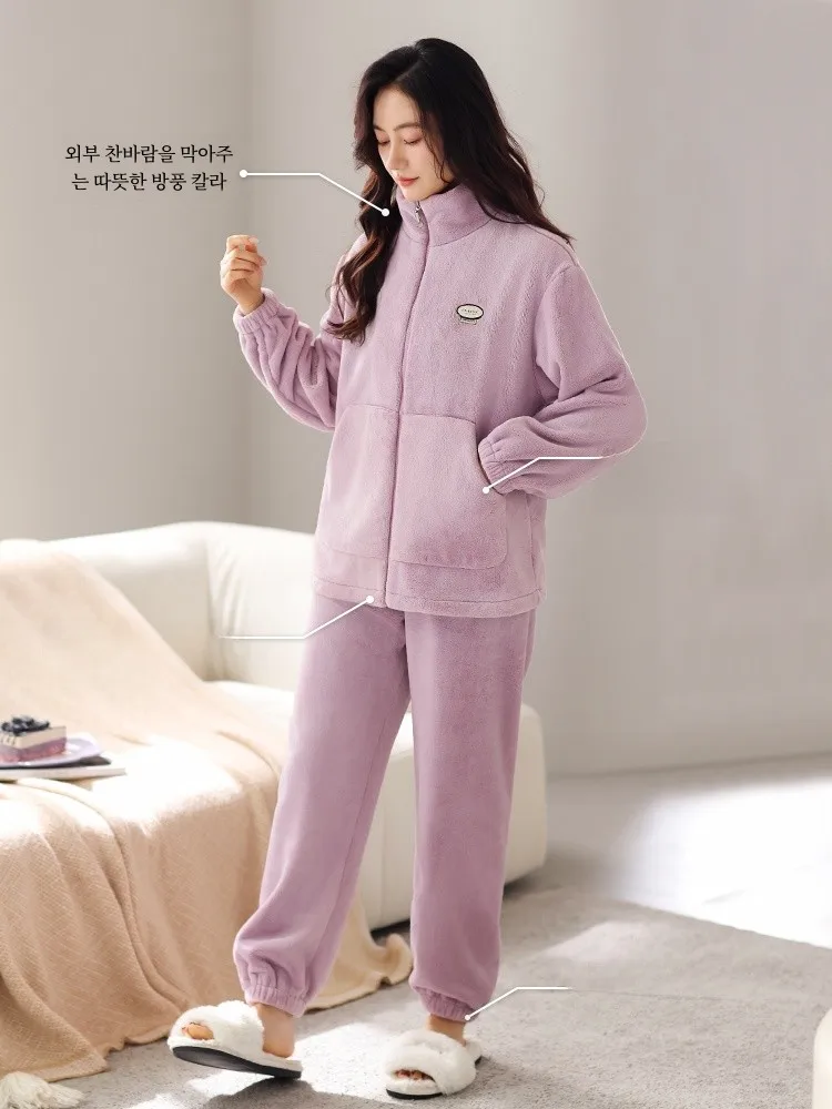  Пижамы из кораллового флиса женские осенние и зимние утолщенные фланелевые