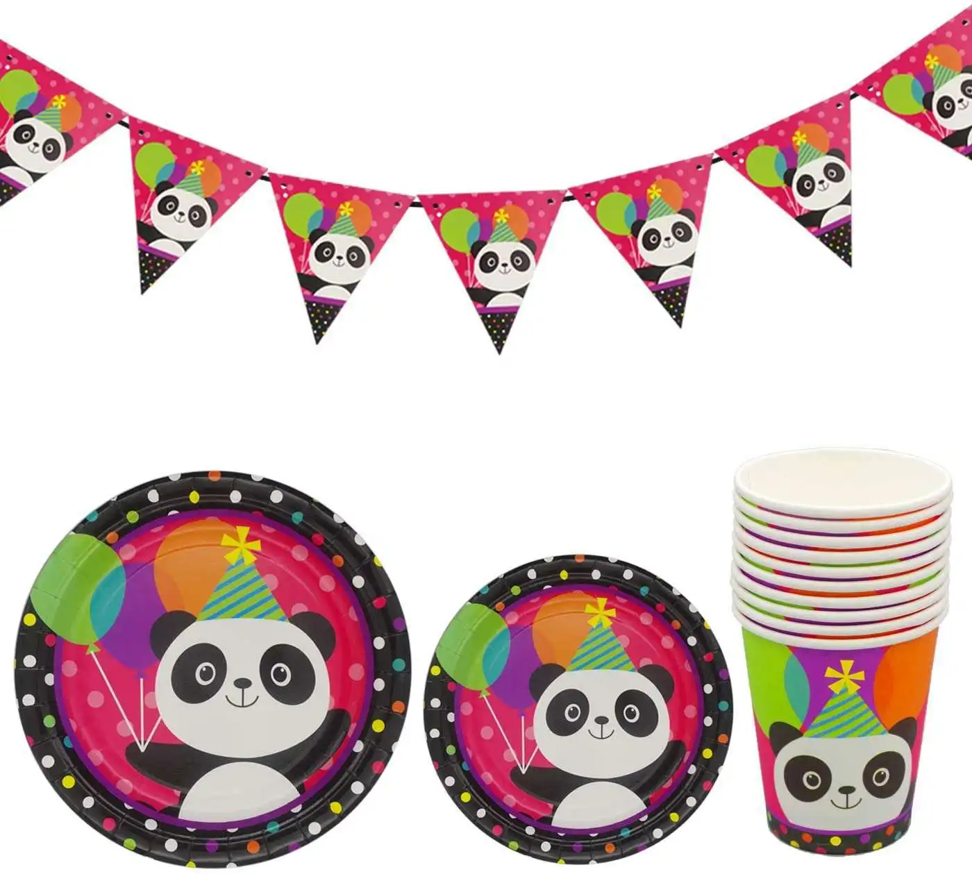 

Cartoon panda children's birthday holiday party decoration supplies props paper cups plate tablecloth tableware set for party