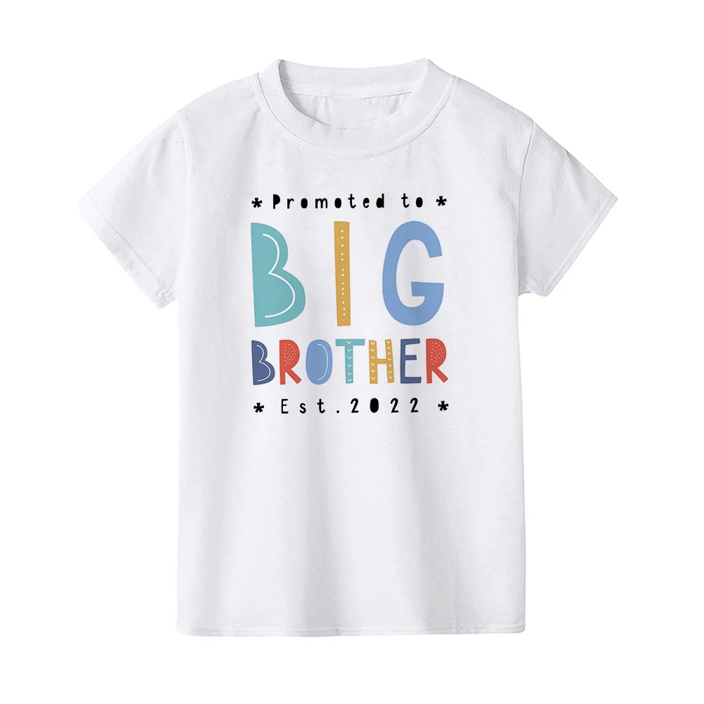 Kids Tshirt Summer Fashion Children Short Sleeve White T Shirt Top Promoted To Big Sister/brother 2022 Print Clothes | Детская одежда и