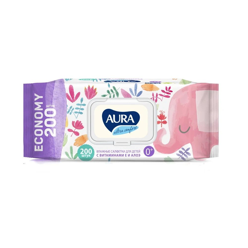 Влажные салфетки детские Aura Ultra Comfort 3 х 200 шт с крышкой 0+ |