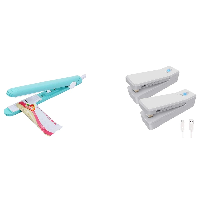 

1X Household Heat Sealer Bags Machine US Plug Blue & 2 Pack Rechargeable Mini Bag Sealer, Handheld Heat Sealer