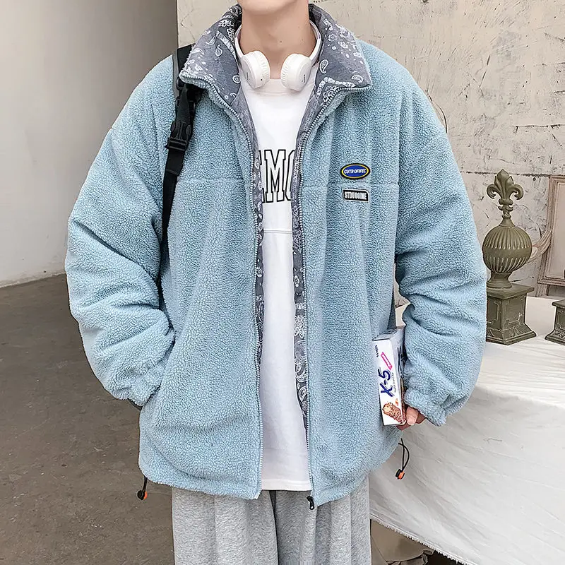 Trendy Lamb Wool Cotton-Padded Jacket Coat Men's Winter Thickened Velvet Padded Cotton-Padded Jacket 2023 New Casual Spring and