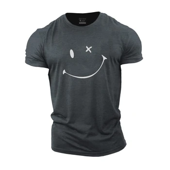 New Summer Men's Clothing Smiley Print T-Shirts Man's Short Sleeve Tops Sports Boys T Shirts Tees Casual Loose Oversized Garment 6