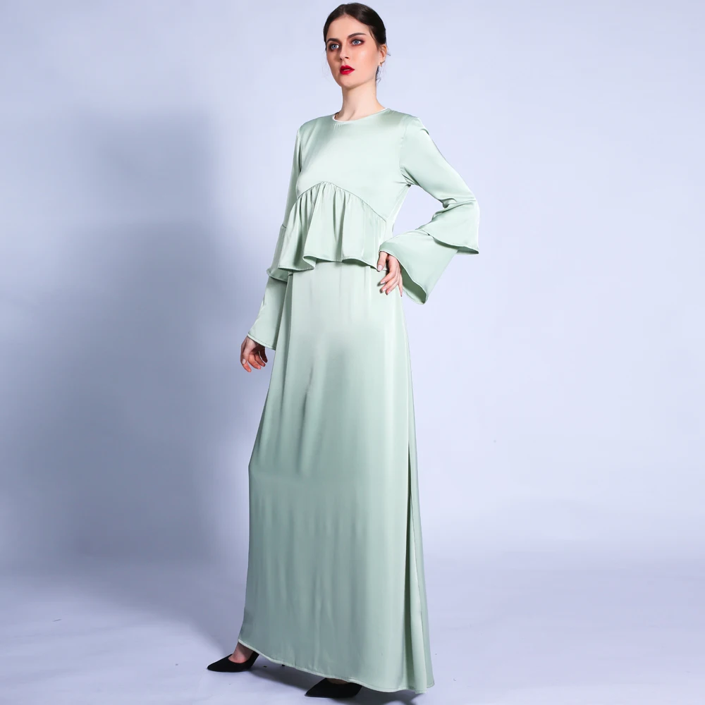 Muslim Fashion Long Abaya Flare Sleeve Dress Maxi Women Fancy Matte Ball Gown Evening Dress for Gorgeous Party