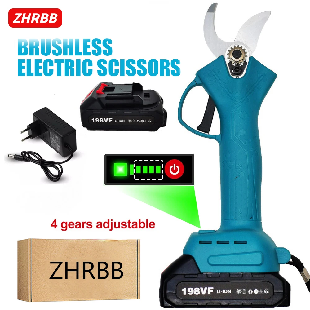 

ZHRBB Brushless Battery Pruner Electric Scissors Cordless Pruning Shear Fruit Tree Bonsai Garden Tools 18V Battery
