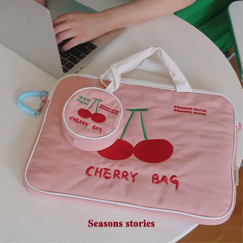 

Cute Embroidered Notebook Tablet Liner Bag Cherry Laptop Handbag 14 15inch for Ipad Air4 5 Pro 11 Macbook Air 13.3 Lenovo Bag