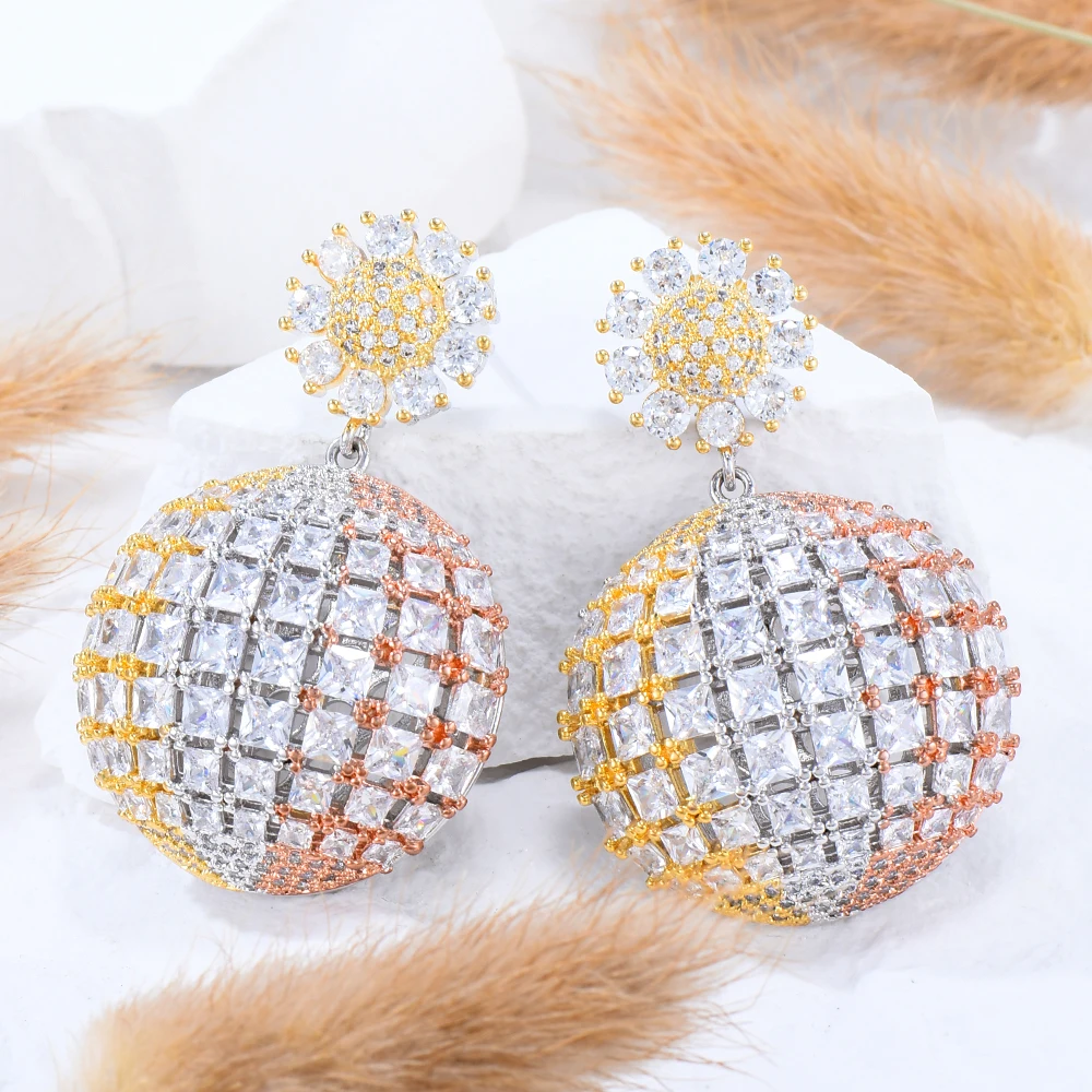 Женские серьги-подвески с фианитами в Африканском и индийском стиле