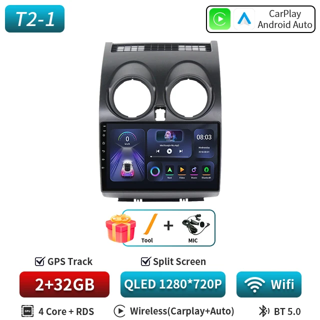 

Android 16 для Nissan Qashqai 1 J10 2006-2013 Carplay Auto 5G + WIFI GPS Автомобильный радиоприемник Навигация Мультимедийный видеоплеер Стерео BT