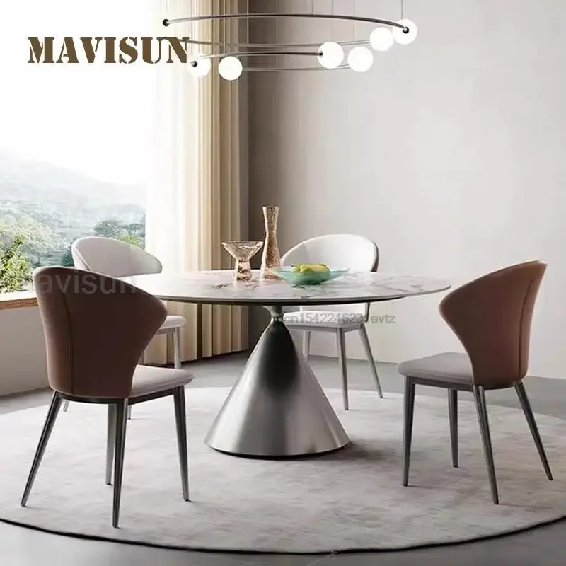 

Luxury Italian-Style Rock Board Round Dining Table Combination Simple Modern Size Apartment Household Nordic Kitchen Furniture