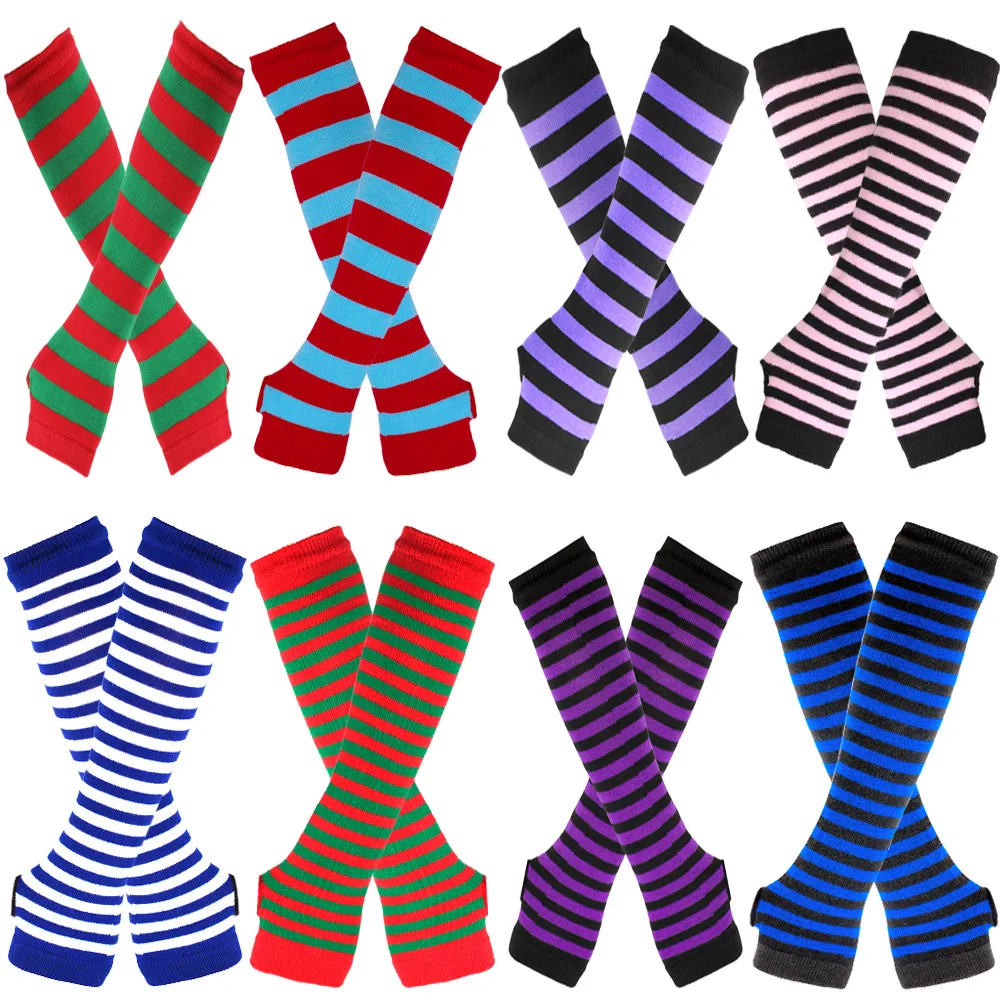 

Women Long Fingerless Gloves Fashion Striped Elbow Gloves Unisex Warmer Knitted Mittens Punk Gothic Rock Long Arm Gloves