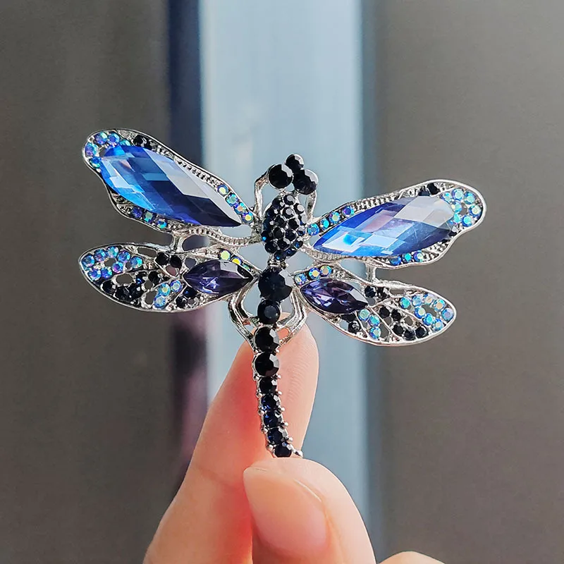 

Vintage Blue Rhinestone Dragonfly Brooches for Women Man Fashion Crystal Insect Animal Brooch Pins Clothes Accessories Jewelry