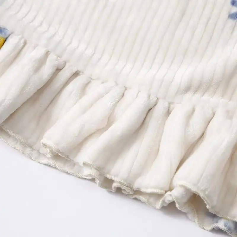 Coral Fleece Pajamas Sets For Women Autumn Winter Thick Warm Sweet Cute Sleepwear Flannel Lounge Wear Coral Velvet Home Clothes