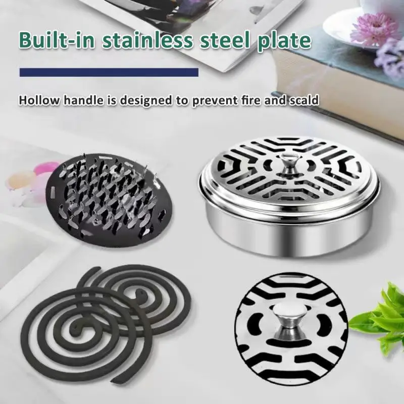 Mosquito Coils Holder Stainless Steel Coil Box With Cover Round Tray Easy To Clean Anti-Mosquito Supplies