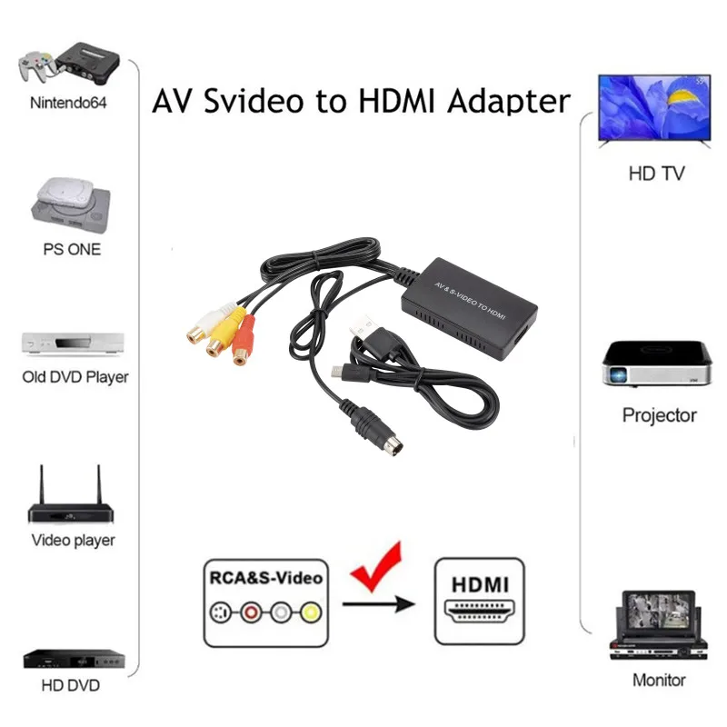 AV SVIDEO RCA CVBS к HDMI-совместимый адаптер для HDTV STB DVD совместим с PS2/ PS3 1080P/720P S-VIDEO видео