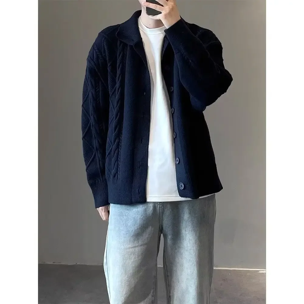 Осень-зима 2024 вязаный кардиган мужской свободный крой универсальный теплый