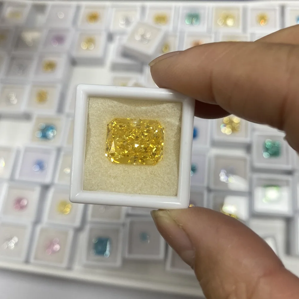Pirmiana Hand Made Simulant Diamond Yellow Radiant Ice Cut Cubic Zircona Loose Gemstone for Jewelry Making